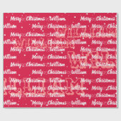 Papier Cadeau Script avec Coeur Joyeux Noël nom rouge (Plat)