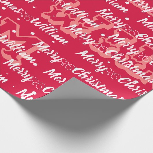 Papier Cadeau Script avec Coeur Joyeux Noël nom rouge (Coin)
