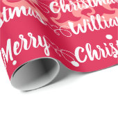 Papier Cadeau Script avec Coeur Joyeux Noël nom rouge (Coin rond)