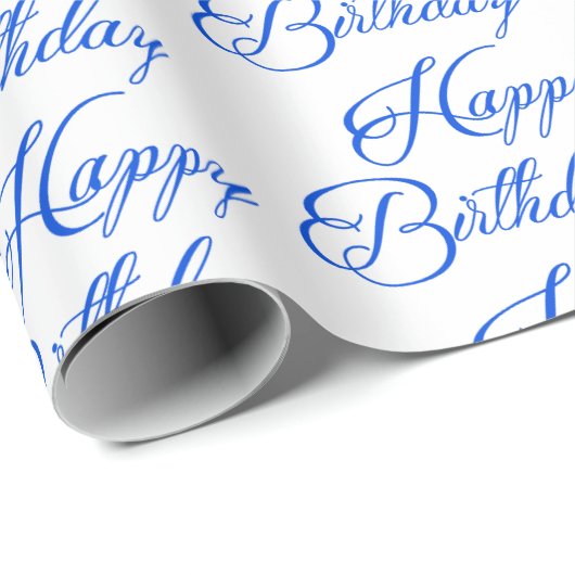 Papier Cadeau Script Blue Happy Birthday (Coin rond)