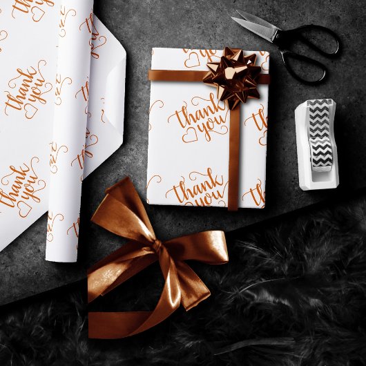 Papier Cadeau Script d'automne simple | Coeur de Merci orange br