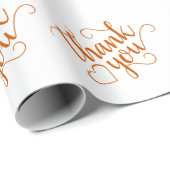 Papier Cadeau Script d'automne simple | Coeur de Merci orange br (Coin rond)