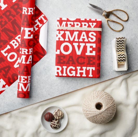 Papier Cadeau Script de Joyeux Noël rouge unique non traditionne (Artisanat)