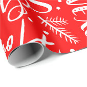 Papier Cadeau Script de Noël moderne et amusant rouge et blanc (Coin rond)