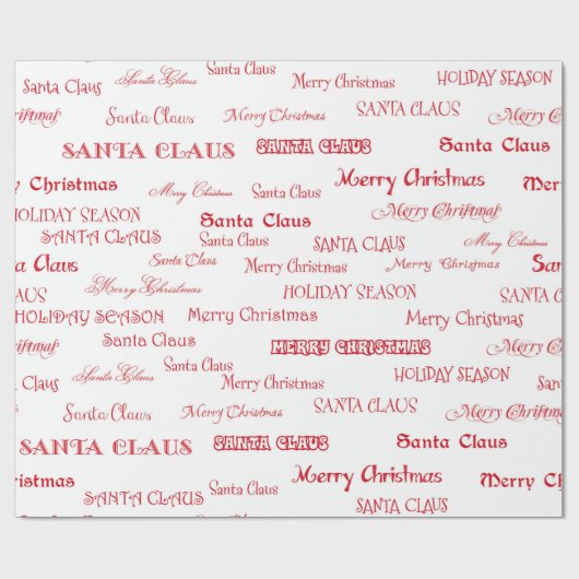 Papier Cadeau Script de Noël rouge et blanc (Plat)