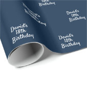 Papier Cadeau Script de nom blanc bleu marine (Coin rond)