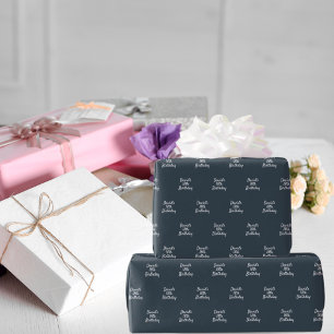 Papier Cadeau Script de nom blanc gris charbon