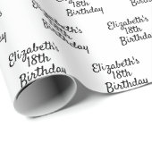 Papier Cadeau Script de nom noir blanc d'anniversaire minimalist (Coin rond)