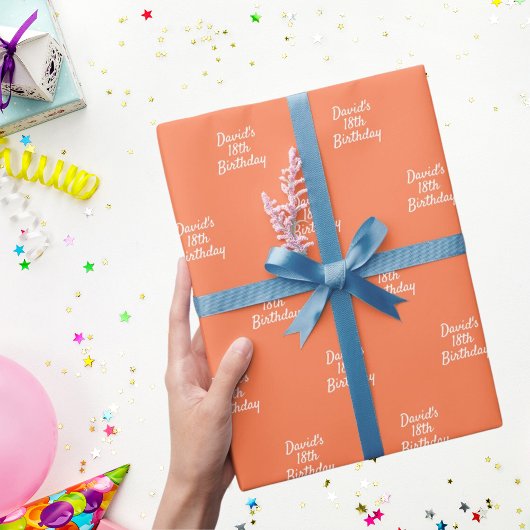 Papier Cadeau Script de nom orange corail