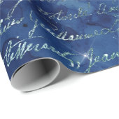 Papier Cadeau Script d'irruption sur bleu (Coin rond)