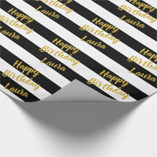 Papier Cadeau Script Faux Gold personnalisé sur bandes noir et 