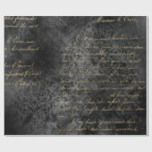 Papier Cadeau Script français en or sur gris déprimé (Plat)