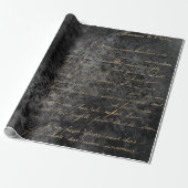 Papier Cadeau Script français en or sur gris déprimé (Déroulé)