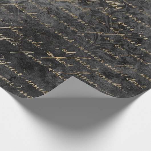 Papier Cadeau Script français en or sur gris déprimé (Coin)
