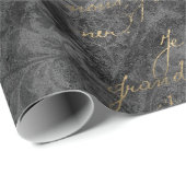 Papier Cadeau Script français en or sur gris déprimé (Coin rond)