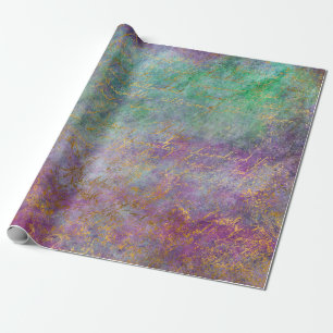 Papier Cadeau Script Gold sur le violet et le vert