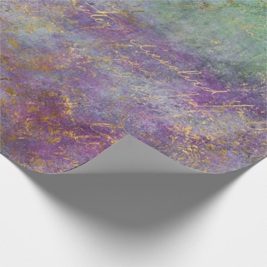 Papier Cadeau Script Gold sur le violet et le vert (Coin)