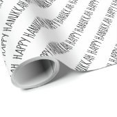 Papier Cadeau Script Hanoukka simple noir et blanc heureux (Coin rond)