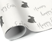 Papier Cadeau Script Joyeuses Pâques avec Silhouettes de Lapin (Coin rond)