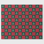 Papier Cadeau Script Joyeux Noël Vert et Rouge Damier (Plat)