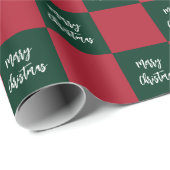 Papier Cadeau Script Joyeux Noël Vert et Rouge Damier (Coin rond)