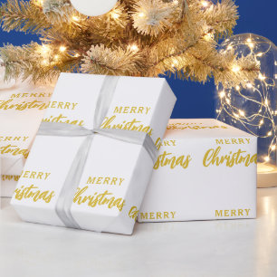 Papier Cadeau Script minimaliste or blanc Joyeux Noël
