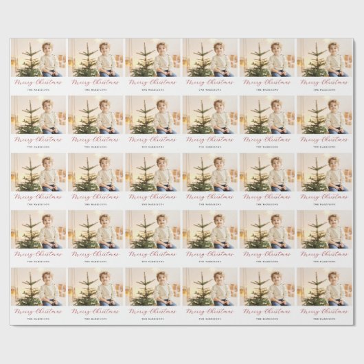 Papier Cadeau Script moderne Joyeuse photo de Noël (Plat)