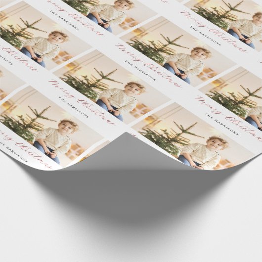 Papier Cadeau Script moderne Joyeuse photo de Noël (Coin)