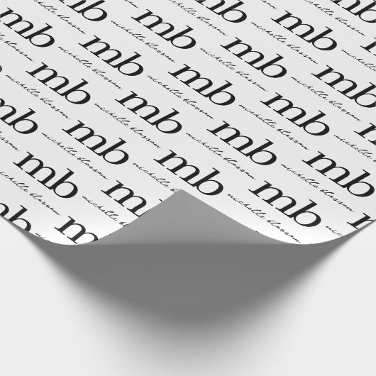 Papier Cadeau Script moderne noir blanc tendance Monogramme init (Coin)