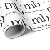 Papier Cadeau Script moderne noir blanc tendance Monogramme init (Coin rond)