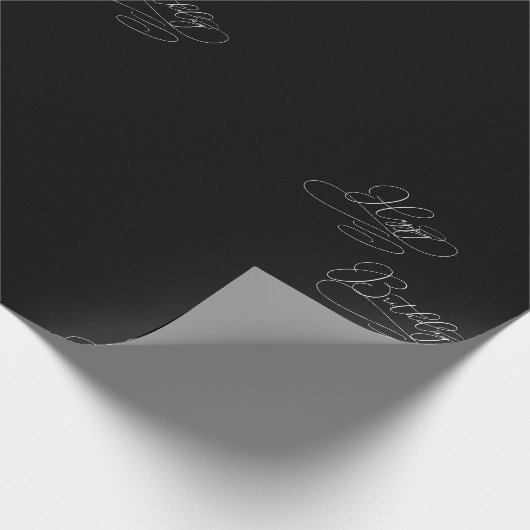 Papier Cadeau Script noir et blanc Joyeux anniversaire (Coin)