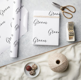 Papier Cadeau Script noir personnalisé Élégant Groom de nom