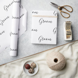 Papier Cadeau Script noir personnalisé Élégant Groom de nom