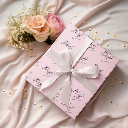 Papier Cadeau Script personnalisé M et Mme rose