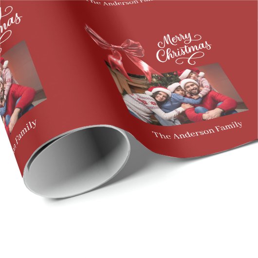 Papier Cadeau Script photo arc rouge Noël (Coin rond)