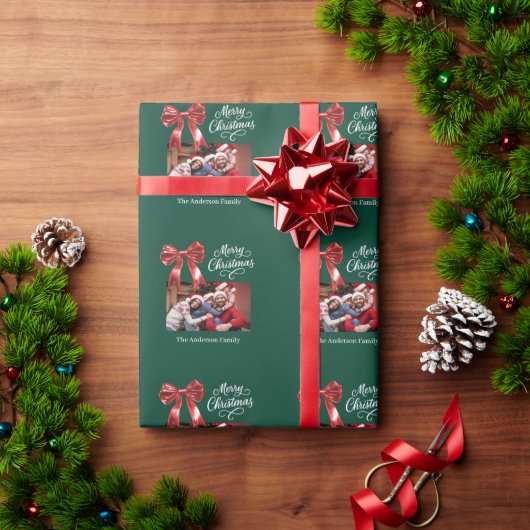 Papier Cadeau Script photo arc rouge vert Noël (Cadeau de vacances)