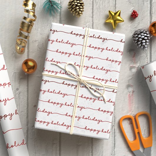 Papier Cadeau Script rouge moderne Joyeux vacances