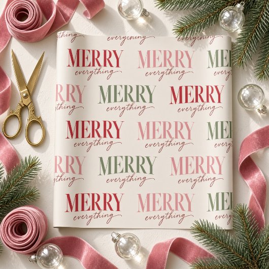 Papier Cadeau Script Typographie Joyeux Tout Rose Vert Gras