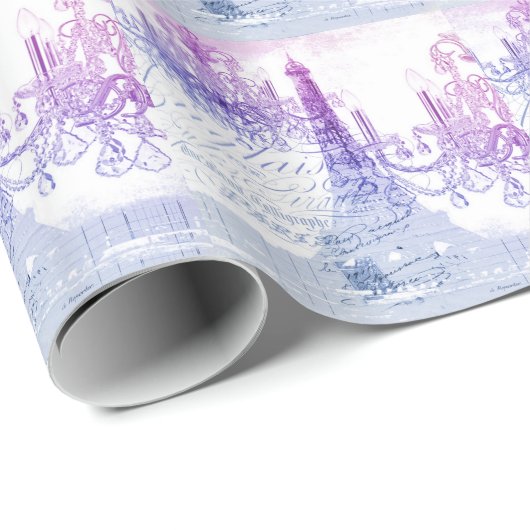 Papier Cadeau scripts chandelier violet tour eiffel paris (Coin rond)