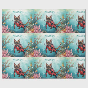 Papier Cadeau Scuba Cat Vacances sous l'eau Joyeux Noël