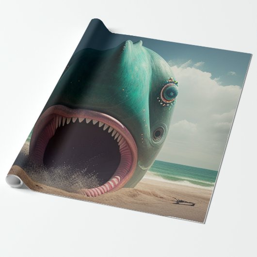 Papier Cadeau Sculpture de requin sur la plage (Déroulé)