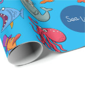 Papier Cadeau Sea Life Animaux Colorful Ocean Caractères (Coin rond)