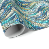 Papier Cadeau Sea of Waves Teal Mosaic Fine Art (Coin rond)