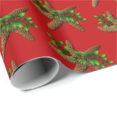 Papier Cadeau Sea Stars Holly Red Beach Noël (Coin rond)