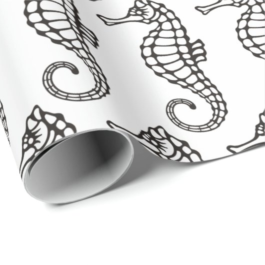 Papier Cadeau Seahorse Black (Coin rond)