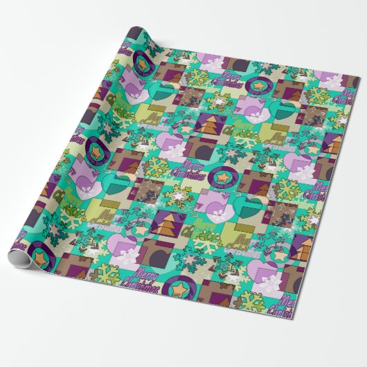 Papier Cadeau Seamless Merry Christmas Snowflake dark green colo (Déroulé)