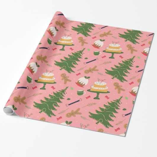 Papier Cadeau Seamless pattern with a retro Christmas tree (Déroulé)