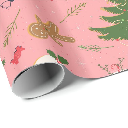 Papier Cadeau Seamless pattern with a retro Christmas tree (Coin rond)