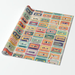 Papier Cadeau Seamless pattern with audio cassette tapes in a re