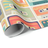 Papier Cadeau Seamless pattern with audio cassette tapes in a re (Coin rond)